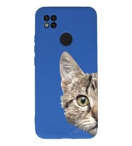 Xiaomi Redmi 9C Uyumlu Lansman Kılıf Catface Tasarımlı İçi Kadife Kapak-Mavi (Şeffaf)