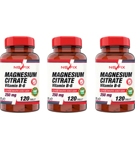 Nevfix Magnesıum Cıtrate Vitamin B-6  (3 Kutu) 120 Tablet (Renksiz)