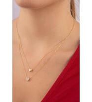 14 Ayar Altın Çift Zincirli Kalp Kolye (Sarı)