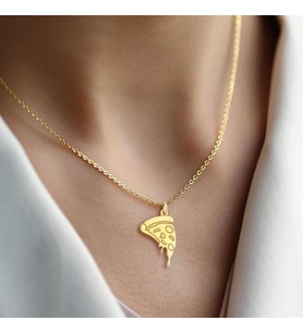 Kişiye Özel 925 Ayar Gümüş Minimal Pizza Dilimi Kolye (Gold)