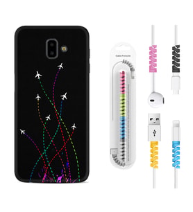 Samsung J6 Plus J7 Prime J7 Pro M20 Kılıf Kablo Koruma Spiral Silikon Line Planet 1736