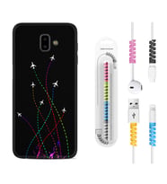 Samsung J6 Plus J7 Prime J7 Pro M20 Kılıf Kablo Koruma Spiral Silikon Line Planet 1736