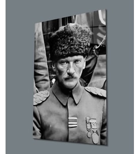 Atatürk Portre Dikey Siyah Beyaz Cam Tablo Hediyelik Büyük Tablo Ev Ofis Dekor