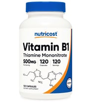 Nutricost Vitamin B1 (Thiamine) 500mg, 120 Capsules. (Renksiz)