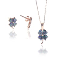 Söğütlü Silver Mistik topaz taşlı yonca ikili set