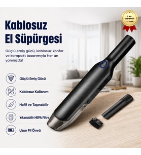 Rooty Güçlü Vakum 80W Portatif Taşınabilir Şarjlı Araç Ev Süpürgesi 2 Kademeli Yıkanabilir Filtreli