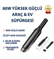 Rooty Güçlü Vakum 80W Portatif Taşınabilir Şarjlı Araç Ev Süpürgesi 2 Kademeli Yıkanabilir Filtreli