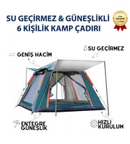 AC6636 Otomatik Kurulumlu, Su Geçirmez & Güneşlikli 6 Kişilik Kamp Çadırı