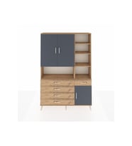 Arges Dolap 8 Raflı 5 Çekmeceli 3 Kapaklı 132x30x195 Çam-Antrasit/Çam