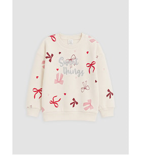 LCW Kids Ekru Baskılı Kız Çocuk Kalın Sweatshirt