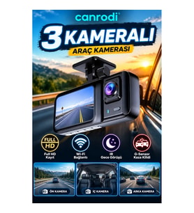 3 Kameralı Full HD Araç Kamerası – Wi-Fi, IR Gece Görüş, G-Sensor ve 2.7 İnç LCD