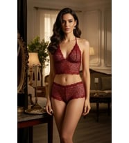 Mulvxbrf Brf02 Bordo Dantel Bralet Şort Takımı Askılı Şık Kadın Ev Giyim (Mulvix)