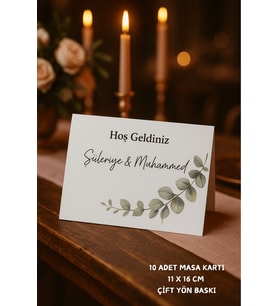 Zeytindalı Nişan Masa Kartı Çift Yön Baskı - 11x16cm - İsme Özel - Nişan Kartı - Nikah Kartı