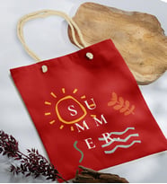 BK Gift Yaz Temalı Kırmızı Halat Saplı Kumaş Plaj Çantası -20, Baskılı Omuz Çantası, Alışveriş Çantası, Arkadaşa Hediye, Sevgiliye Hediye