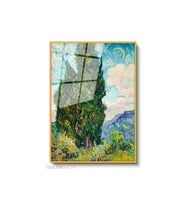 Dikey Çerçeveli Cam Vangogh 51 Modern Ev Dekoru Duvar Sanatı Ev Ofis Tablosu (Altın)