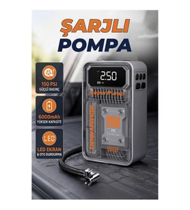 150 PSI Taşınabilir Şarjlı Hava Pompası – 6000mAh Batarya, LED Ekran ve Otomatik Durdurma