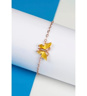 Sarı Opal Rose Renk 925 Ayar Gümüş Kelebek Bayan Bileklik