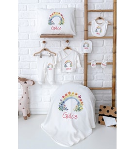 Pia Baby Premium İsim Baskılı %100 Pamuk Yenidoğan Kız Bebek Hediyelik Set5057-02 (Ekru)