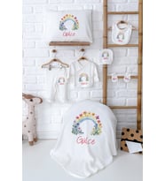 Pia Baby Premium İsim Baskılı %100 Pamuk Yenidoğan Kız Bebek Hediyelik Set5057-02 (Ekru)