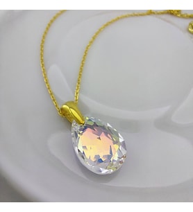 Vaoov 925 Ayar Gümüş Damla Swarovski Taşlı Hediye Kolye (Gold)