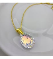 Vaoov 925 Ayar Gümüş Damla Swarovski Taşlı Hediye Kolye (Gold)