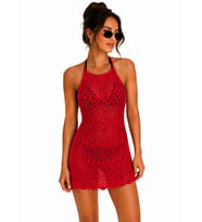 Ajurlu Sırt Dekolteli Transparan Beachwear - Mini Plaj Elbisesi