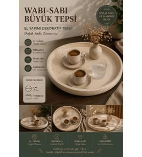 Wabi-Sabi Büyük Yuvarlak Sunum Tepsisi 37x37 cm – El Yapımı Dekoratif Kahvaltı & Kahve Servis Tepsisi