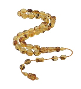 Damla Kehribar Küre Kesim 29.6 gr 12x10 mm Sistemli Fosil Tesbih