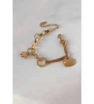 316L Çelik Gold Renk 2'li Zincir Model Zirkon Taş Detay Kadın Bileklik 5886 - SSSSSS3302-85