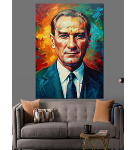 Renkli Atatürk Portresi Sanatsal Dekoratif Kanvas - Mdf Ahşap Tablo