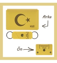 Sarı Renk, Ay Yıldız Motifli, İsme Özel Cüzdan Ve Anahtarlık Seti, Çok Değerli Sevgiliye Hediyelik