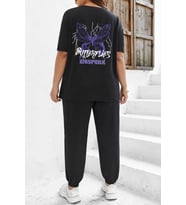 Unisex Butterfly & Letter Graphic Baskılı 2'li Eşofman Takımı (Siyah)
