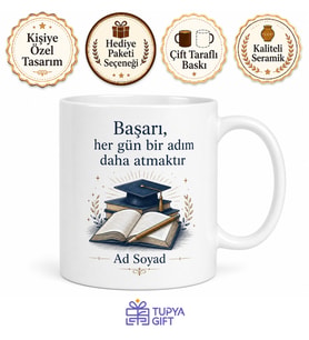 Çalışkan Öğrenci İçin Özel Tasarım Seramik Baskılı Kupa Bardak Ders Motivasyonu Hediyesi