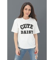 T-shirt Kabartma Baskı Bisiklet Yaka - Siyah