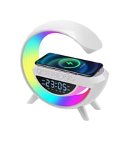Kablosuz Şarjlı LED Işıklı Masa Saati Bluetooth Hoparlör Alarm Fonksiyonlu