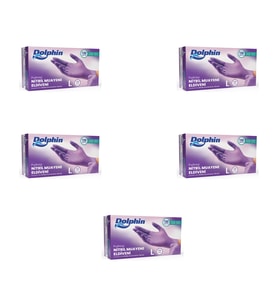 Dolphin Tek Kullanımlık Lila Nitril Eldiven - Muayne Eldiveni Large Büyük Boy - 100'lü 5 Paket