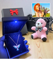 Kişiye Özel Fotoğraflı ve Işıklı Kutuda 925 Ayar Gümüş Kolye Peluş Anahtarlık Hediyeli (Model 6)