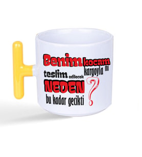 Benim Kocam Kargoyla Mı Teslim Edilecek Baskılı Sarı Kulplu T Kupa