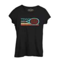 Tenis - Raket Yatay Siyah Kadın Tshirt