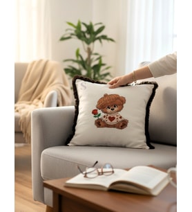 AYICIK NAKIŞLI PÜSKÜLLÜ DUCK KUMAŞ SİYAH PÜSKÜLLÜ YASTIK KILIFI (43 x 43) 1 Adet İÇİ DOLGULU