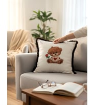 AYICIK NAKIŞLI PÜSKÜLLÜ DUCK KUMAŞ SİYAH PÜSKÜLLÜ YASTIK KILIFI (43 x 43) 1 Adet İÇİ DOLGULU