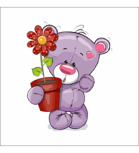 Kırmızı Çiçekli Ayıcık Sticker Duvar Sticker 30x25 CM
