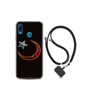 Huawei P20 Lite Kılıf Resimli Desenli Silikon Boyun Askılı Ay Yıldız 1884