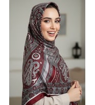 Etnik Paisley Desenli Günlük Zarif Şal (Kırmızı - Açık Gri)
