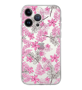 Apple iPhone 13 Pro MaxKamera Korumalı Tıpalı Kapak Floral Pembe Tasarımlı Şeffaf Kılıf