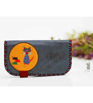 Kedi Fare Figürlü Büyük Cüzdan Etnik Bohem Retro Vintage Style - PETROL