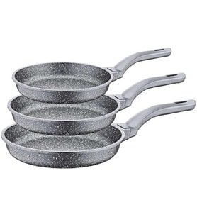 OMS 3255 Fry Pan Döküm Granit 3 Parça Tava Seti Gri (20-24-28 cm)