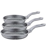 OMS 3255 Fry Pan Döküm Granit 3 Parça Tava Seti Gri (20-24-28 cm)