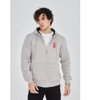 Unisex Baskılı Tam Fermuarlı Kapşonlu SweatShirt - Boyalı Gri