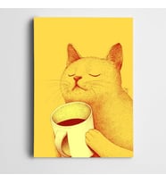 Kahve İçen Kedi Kanvas Tablo